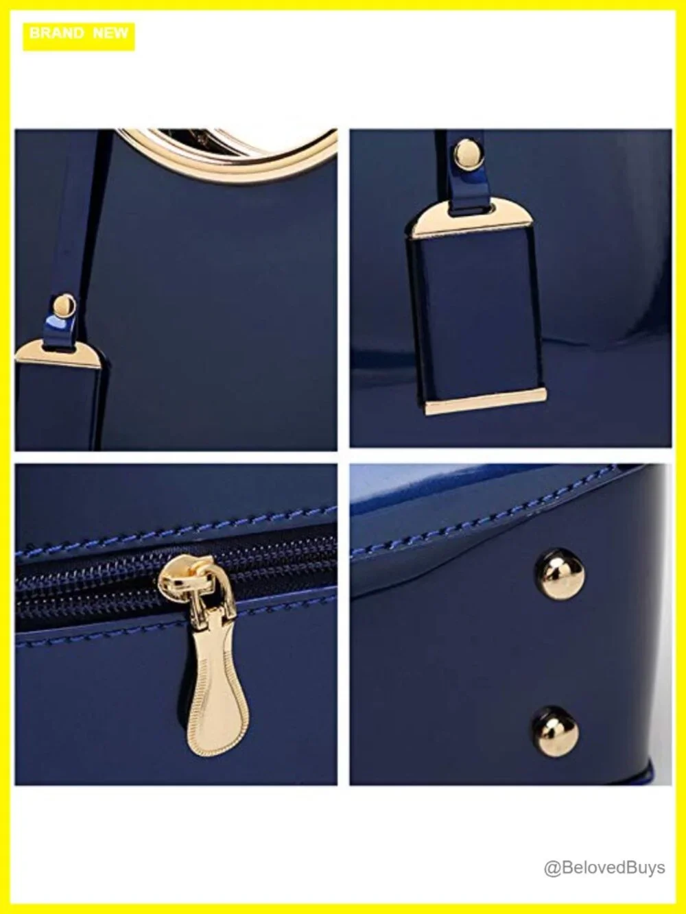 Patent Leather Top Handle Tote Bag For Work Wedding - Picture 4 of 5